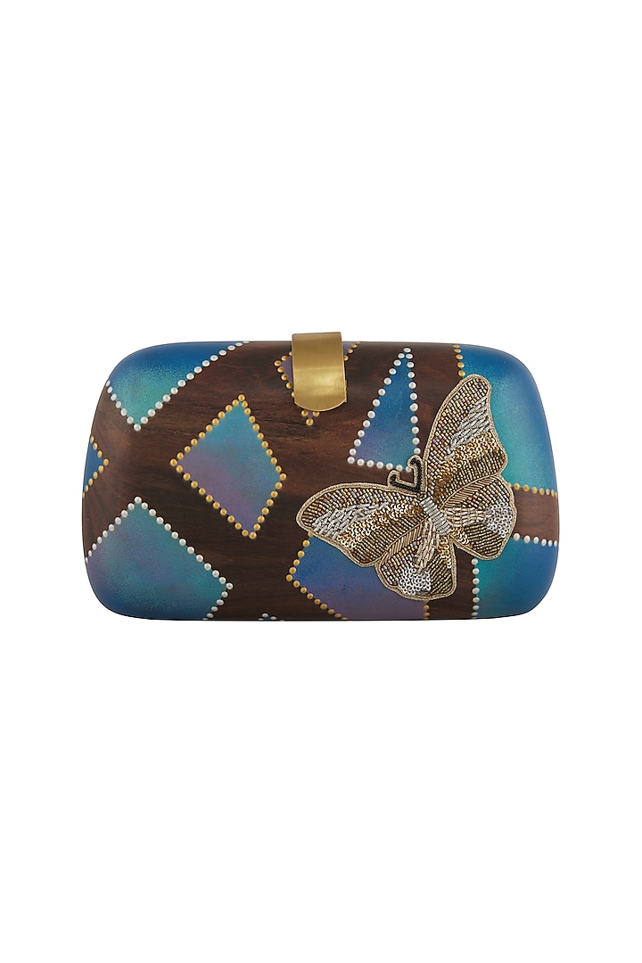 Brown Hand Painted & Embroidered Clutch by Crazy Palette