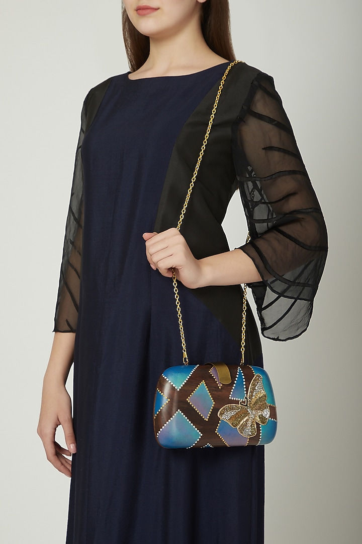 Brown Hand Painted & Embroidered Clutch by Crazy Palette at Pernia's Pop Up Shop