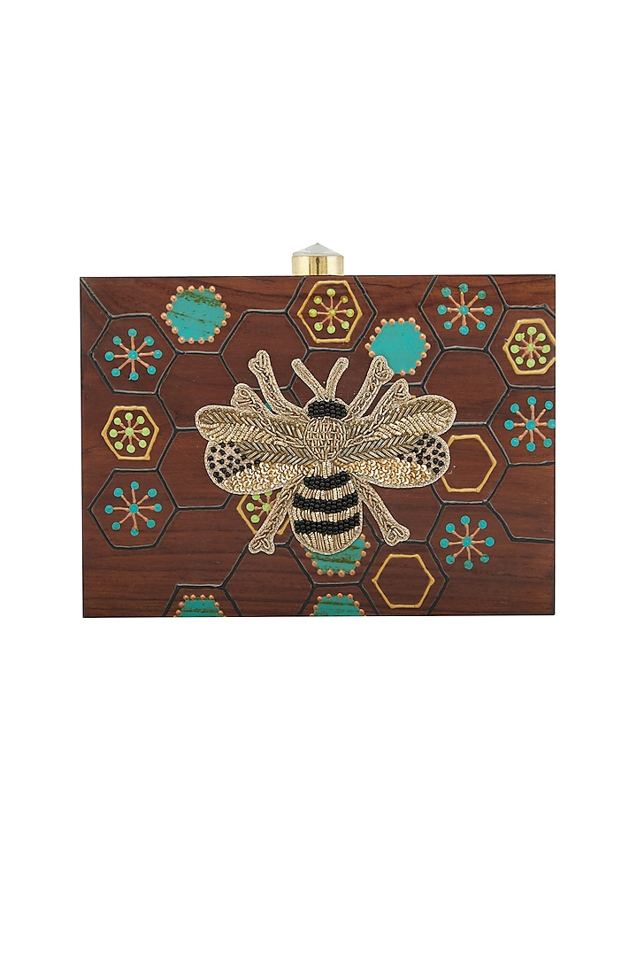 Brown Bumble Bee Embroidered Clutch by Crazy Palette