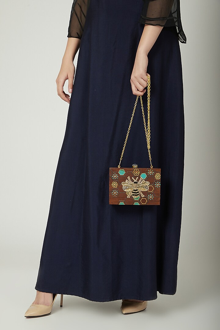 Brown Bumble Bee Embroidered Clutch by Crazy Palette at Pernia's Pop Up Shop