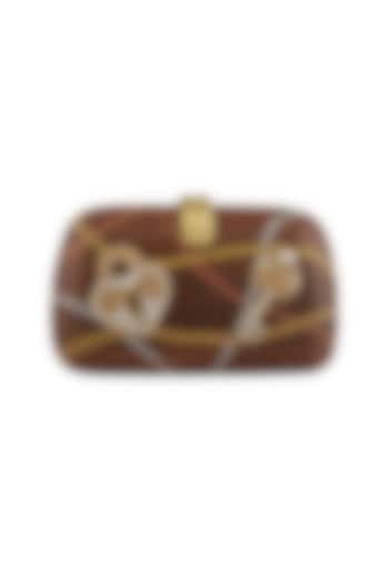 Brown Lock-Key Embroidered & Painted Clutch by Crazy Palette
