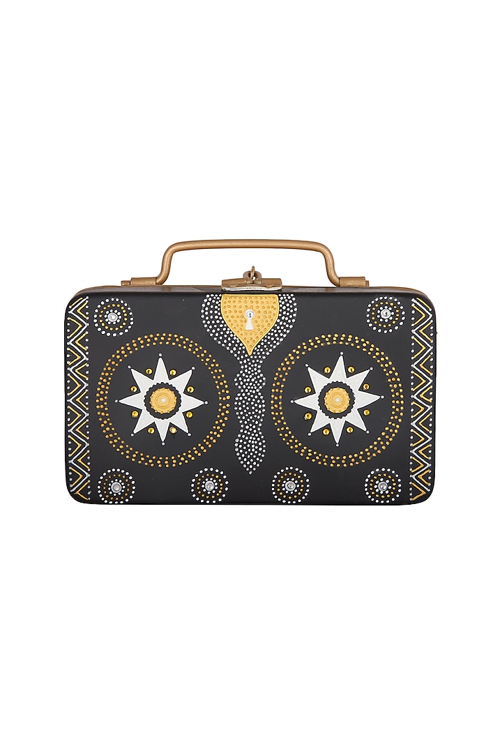 Black & Gold Hand Painted Trunk Sling Clutch by Crazy Palette