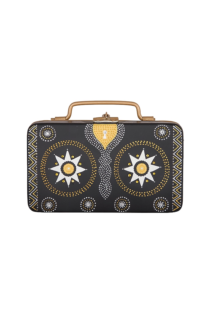 Black & Gold Hand Painted Trunk Sling Clutch by Crazy Palette at Pernia's Pop Up Shop
