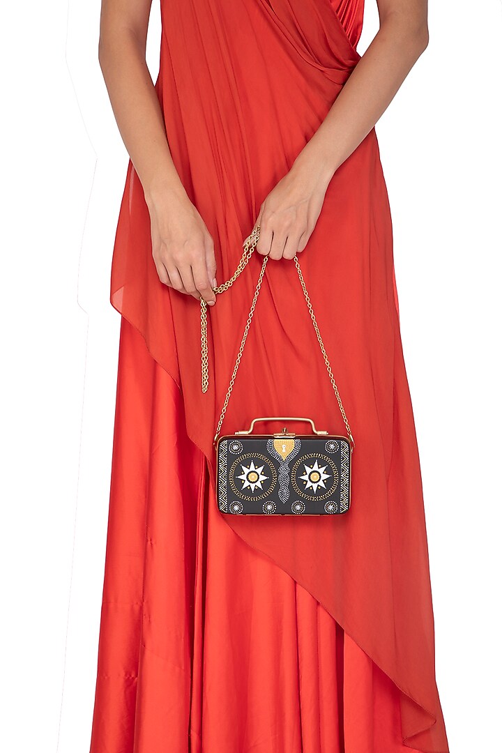 Black & Gold Hand Painted Trunk Sling Clutch by Crazy Palette at Pernia's Pop Up Shop