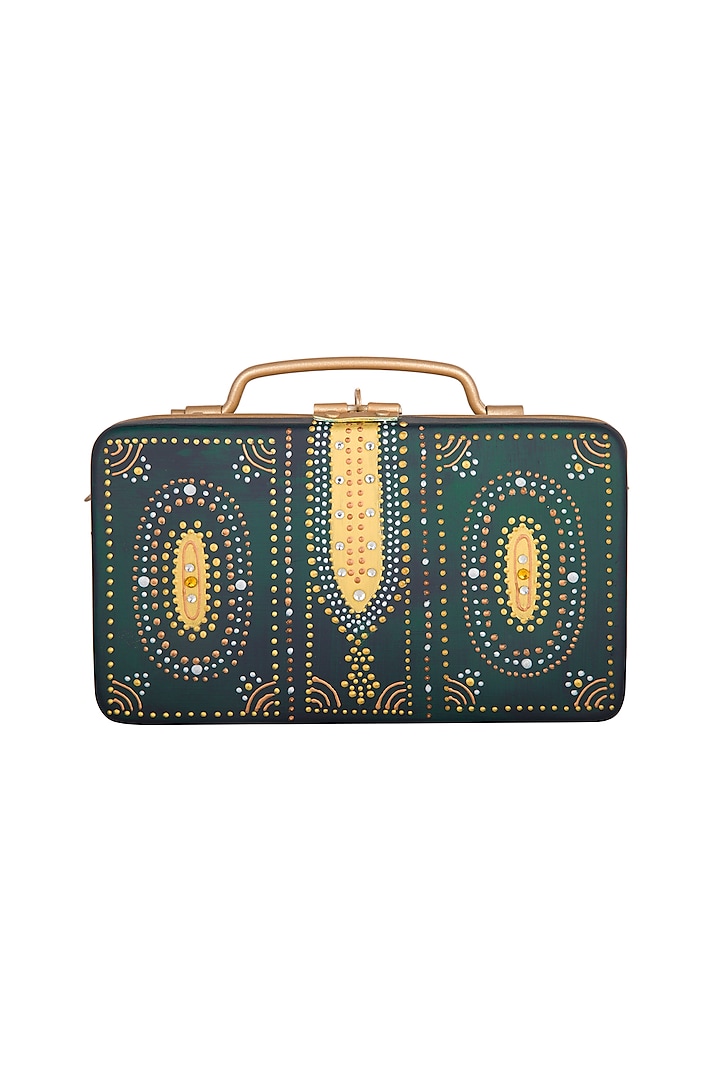 Dark Green & Gold Hand Painted Trunk Sling Clutch by Crazy Palette