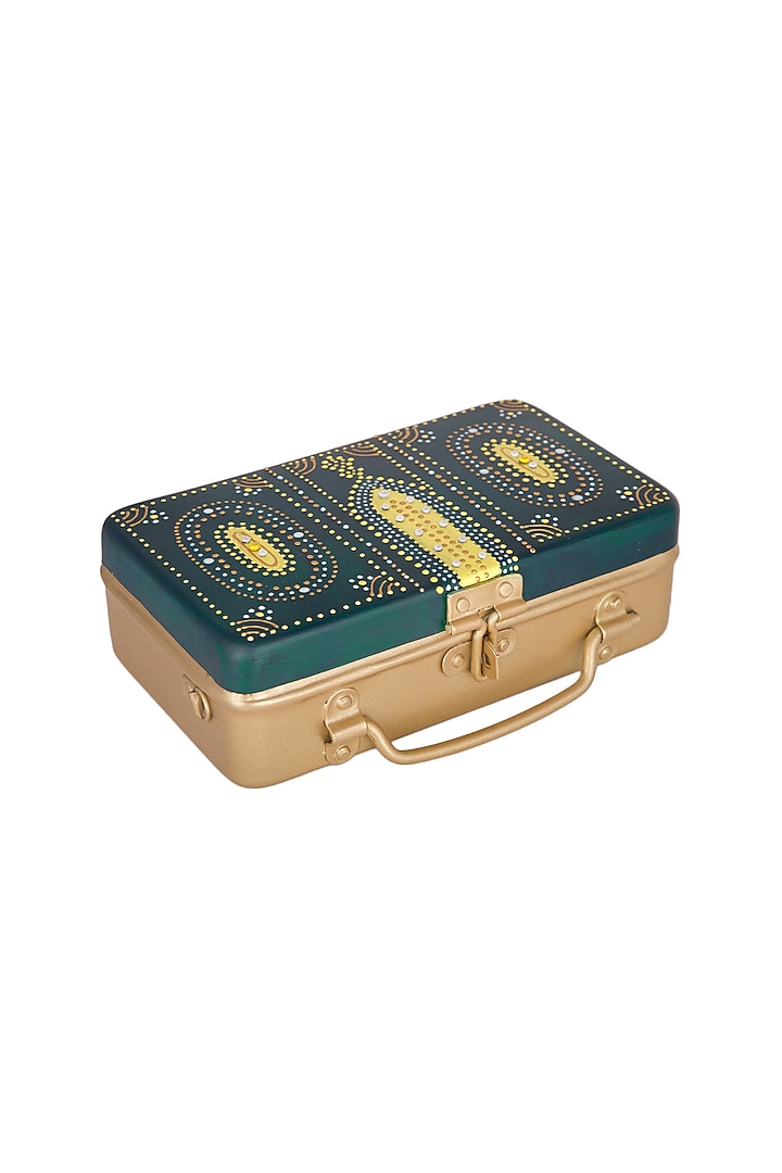 Dark Green & Gold Hand Painted Trunk Sling Clutch by Crazy Palette at Pernia's Pop Up Shop