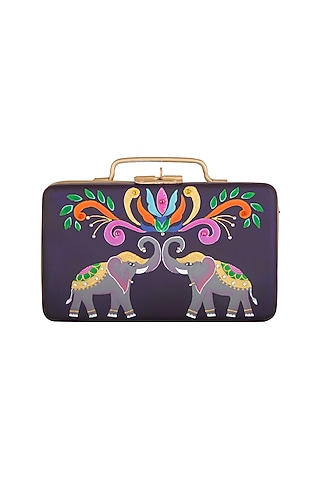 Purple & Gold Hand Painted Trunk Sling Clutch by Crazy Palette