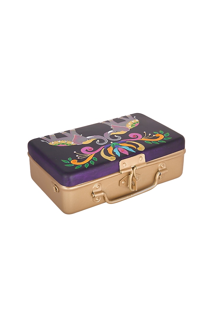 Purple & Gold Hand Painted Trunk Sling Clutch by Crazy Palette at Pernia's Pop Up Shop