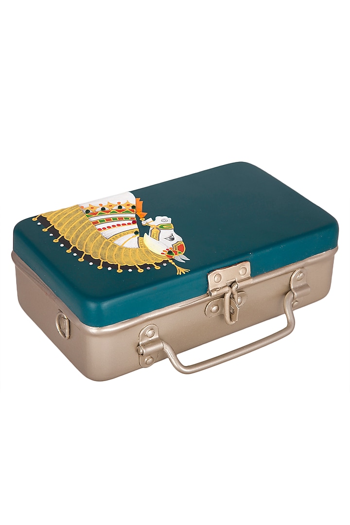 Turquoise & Gold Hand Painted Trunk Sling Clutch by Crazy Palette at Pernia's Pop Up Shop