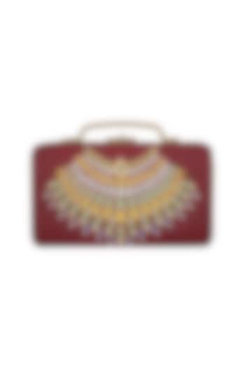 Maroon & Gold Hand Painted Trunk Sling Clutch by Crazy Palette at Pernia's Pop Up Shop