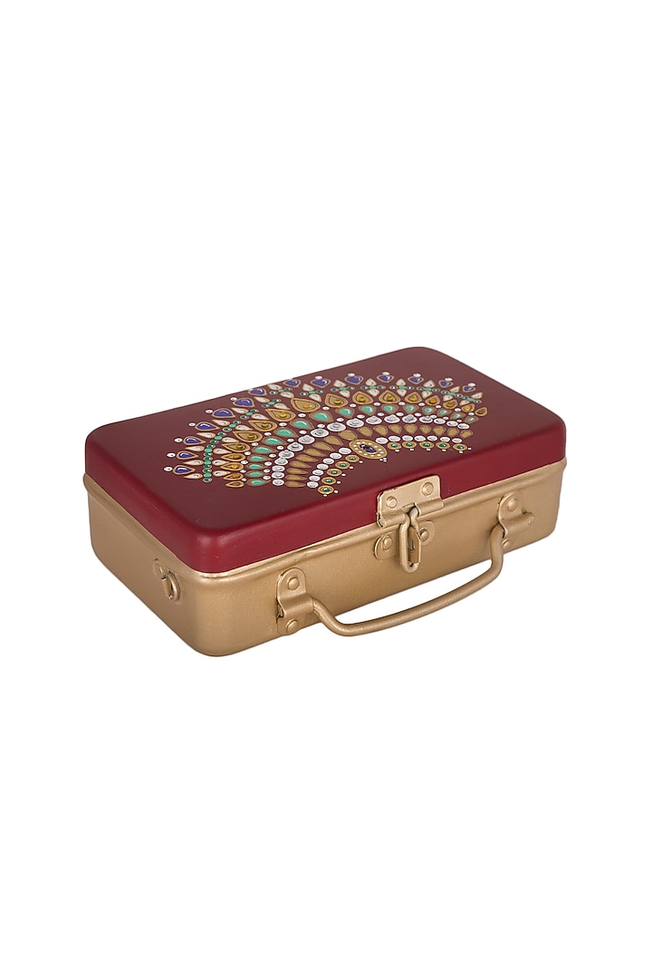 Maroon & Gold Hand Painted Trunk Sling Clutch by Crazy Palette at Pernia's Pop Up Shop