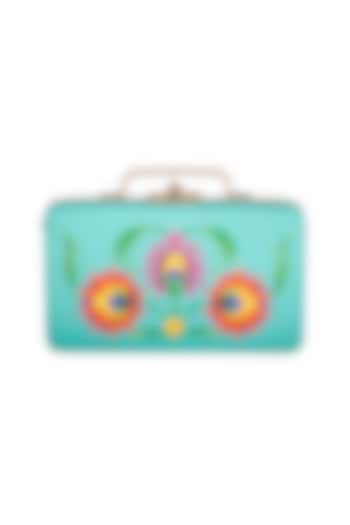 Aqua Blue & Gold Hand Painted Trunk Sling Clutch by Crazy Palette at Pernia's Pop Up Shop