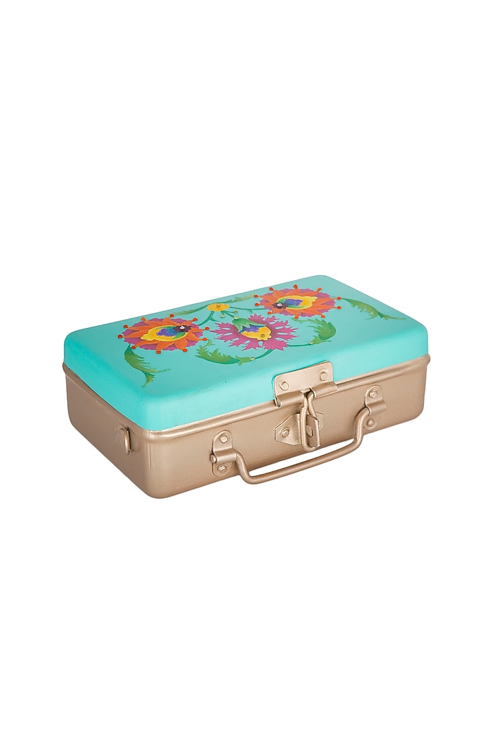 Aqua Blue & Gold Hand Painted Trunk Sling Clutch by Crazy Palette at Pernia's Pop Up Shop