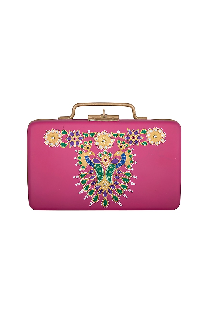 Pink & Gold Hand Painted Trunk Sling Clutch by Crazy Palette