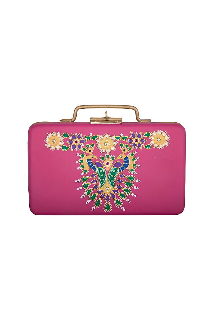 Pink & Gold Hand Painted Trunk Sling Clutch by Crazy Palette at Pernia's Pop Up Shop