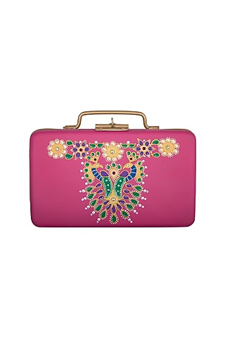 Pink & Gold Hand Painted Trunk Sling Clutch by Crazy Palette