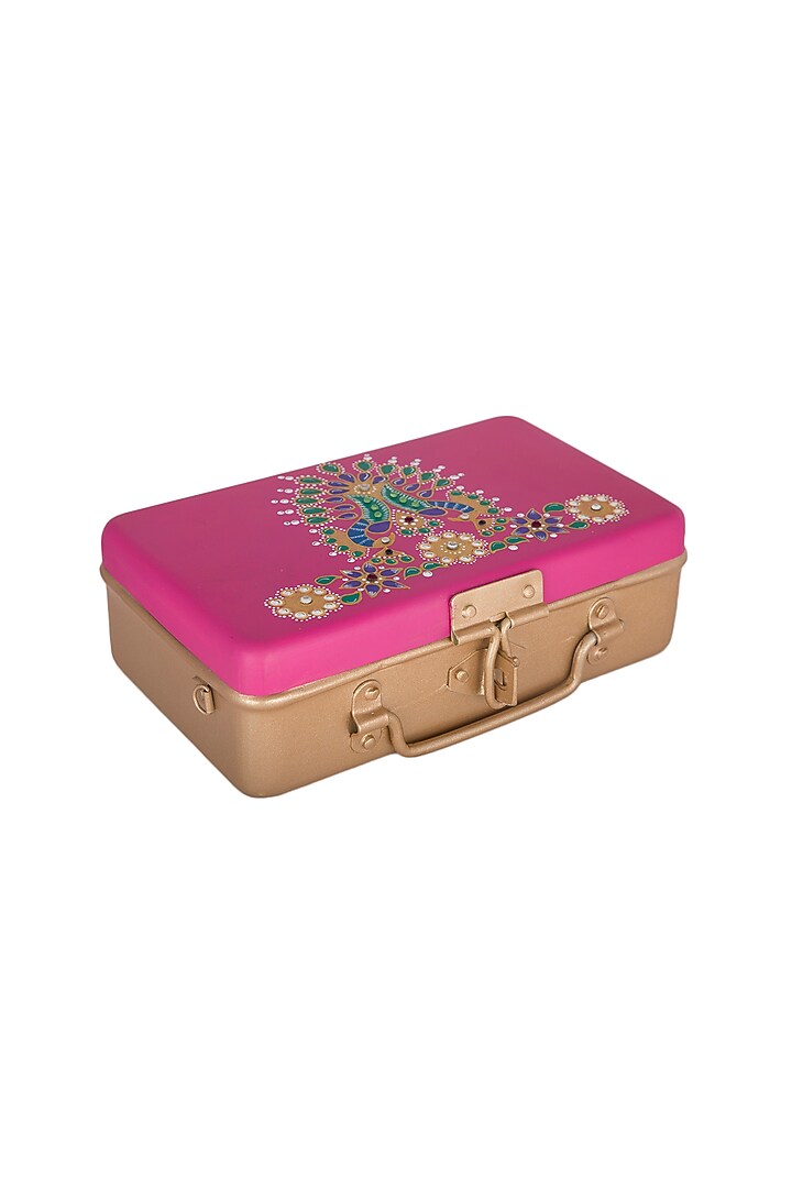 Pink & Gold Hand Painted Trunk Sling Clutch by Crazy Palette at Pernia's Pop Up Shop