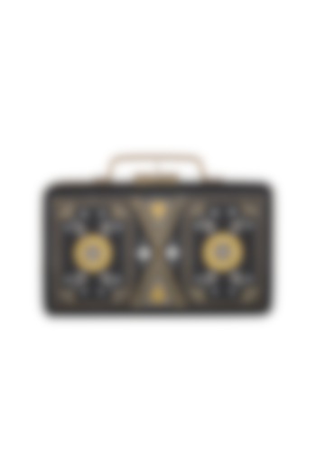 Black & Gold Hand Painted Mini Trunk Sling Clutch by Crazy Palette