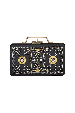 Black & Gold Hand Painted Mini Trunk Sling Clutch by Crazy Palette