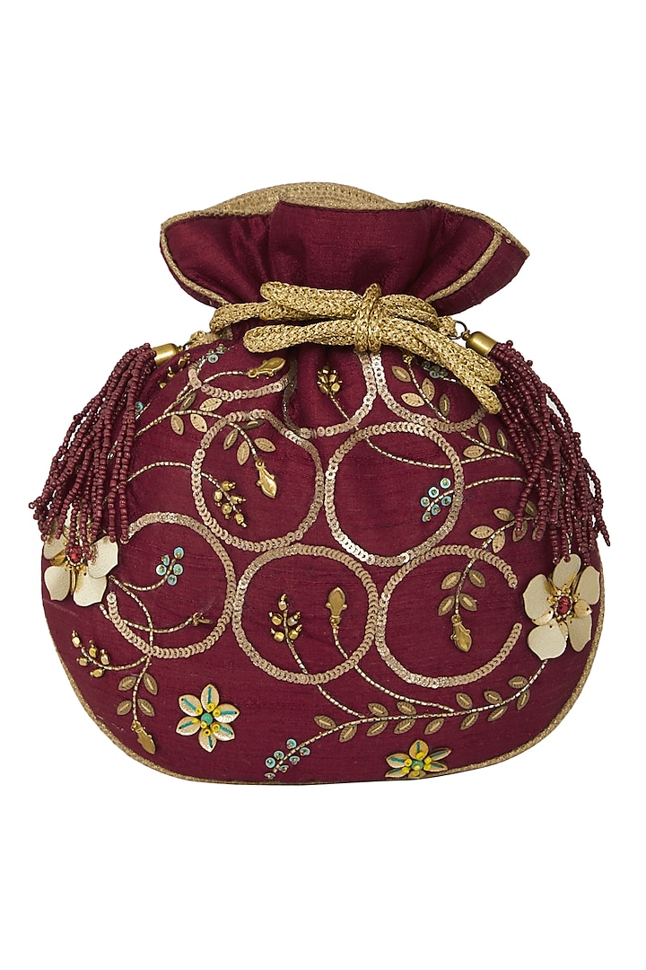 Maroon Hand Embroidered Bag by Crazy Palette