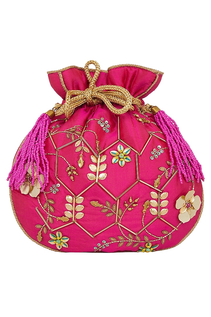 Fuchsia Hand Embroidered Bag by Crazy Palette