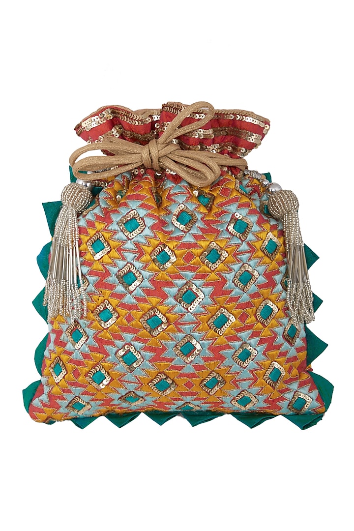 Orange Zardosi Embroidered Bag by Crazy Palette