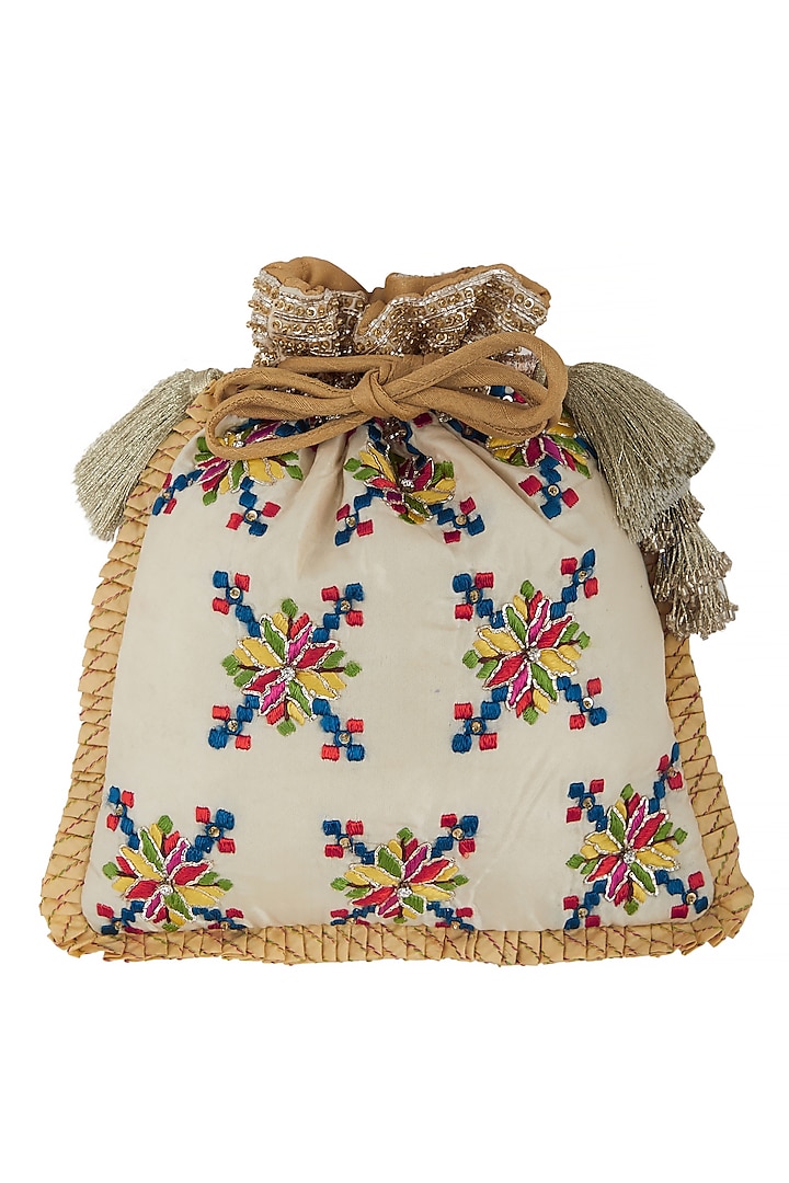 White Zardosi Embroidered Bag by Crazy Palette