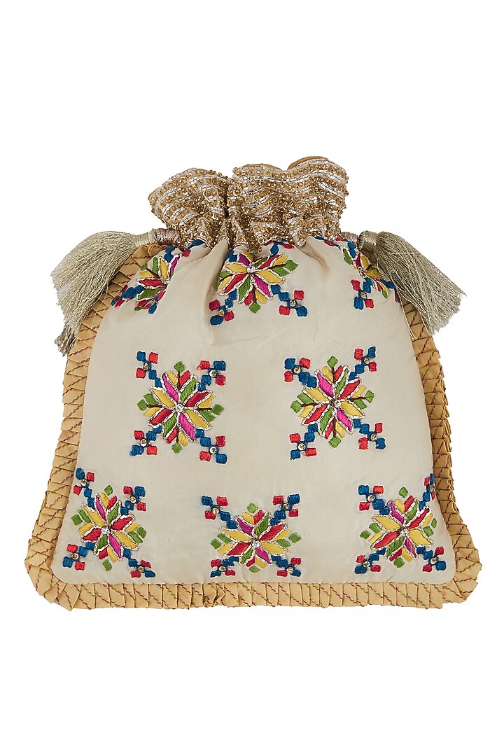 White Zardosi Embroidered Bag by Crazy Palette at Pernia's Pop Up Shop