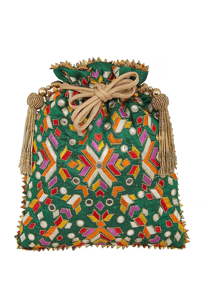 Emerald Green Embroidered Bag by Crazy Palette
