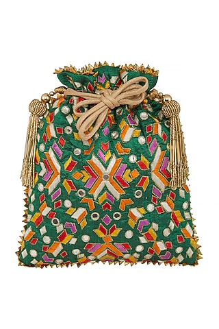 Emerald Green Embroidered Bag by Crazy Palette