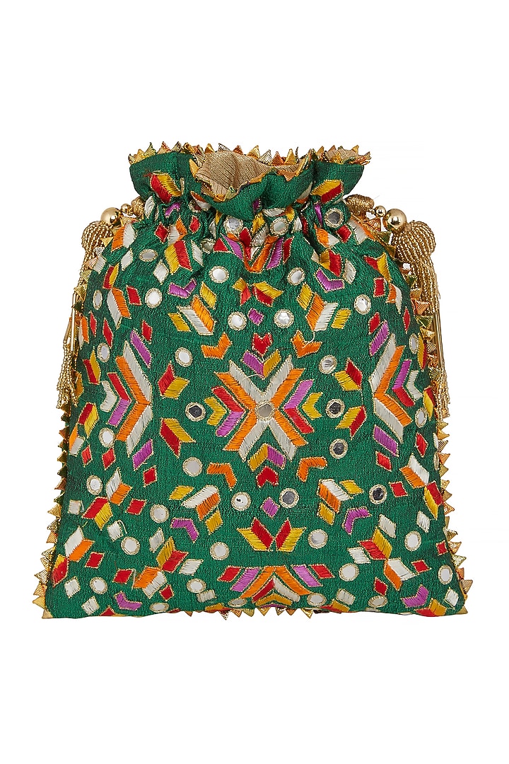 Emerald Green Embroidered Bag by Crazy Palette at Pernia's Pop Up Shop