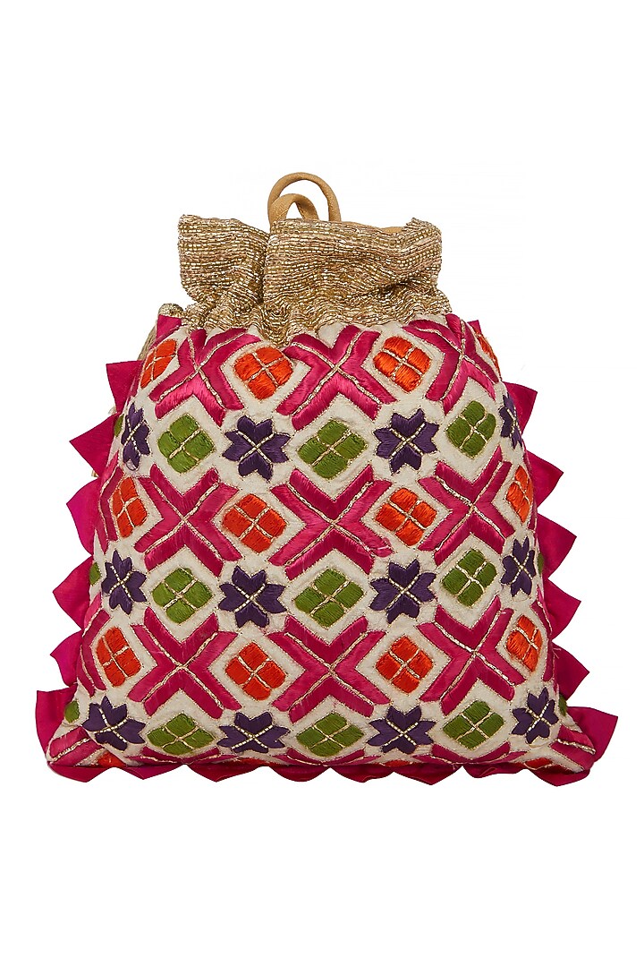 White Phulkari Embroidered Bag by Crazy Palette at Pernia's Pop Up Shop