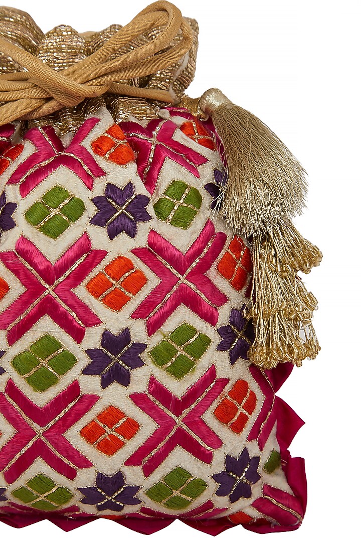 White Phulkari Embroidered Bag by Crazy Palette at Pernia's Pop Up Shop