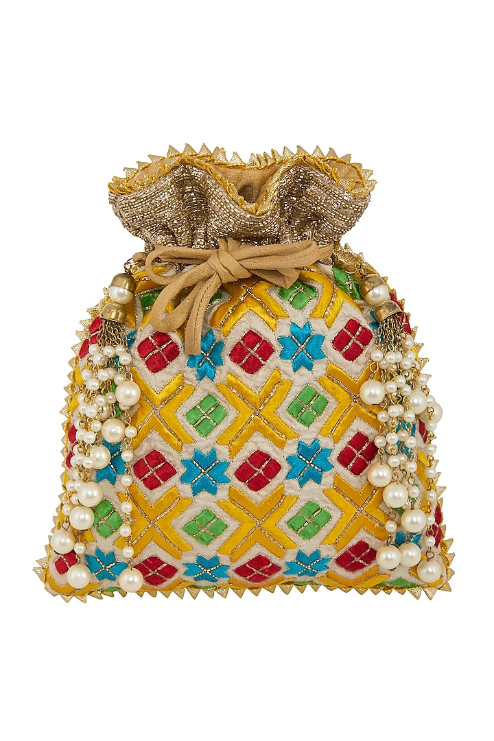 White Embroidered Potli Bag by Crazy Palette