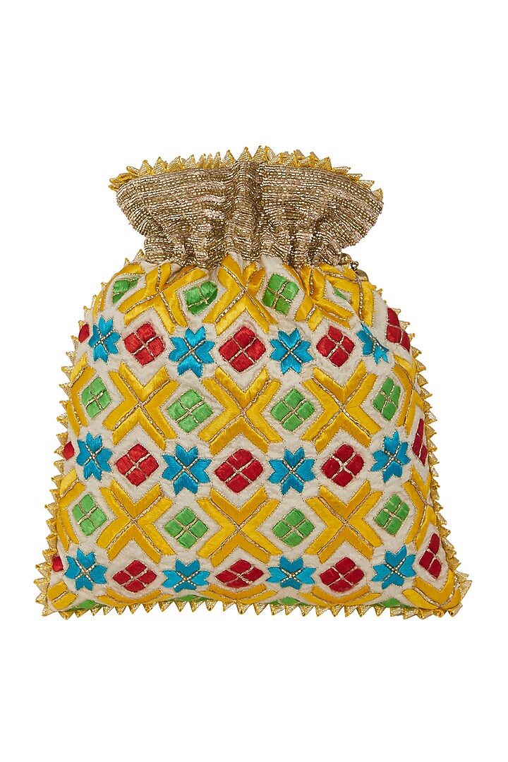 White Embroidered Potli Bag by Crazy Palette at Pernia's Pop Up Shop