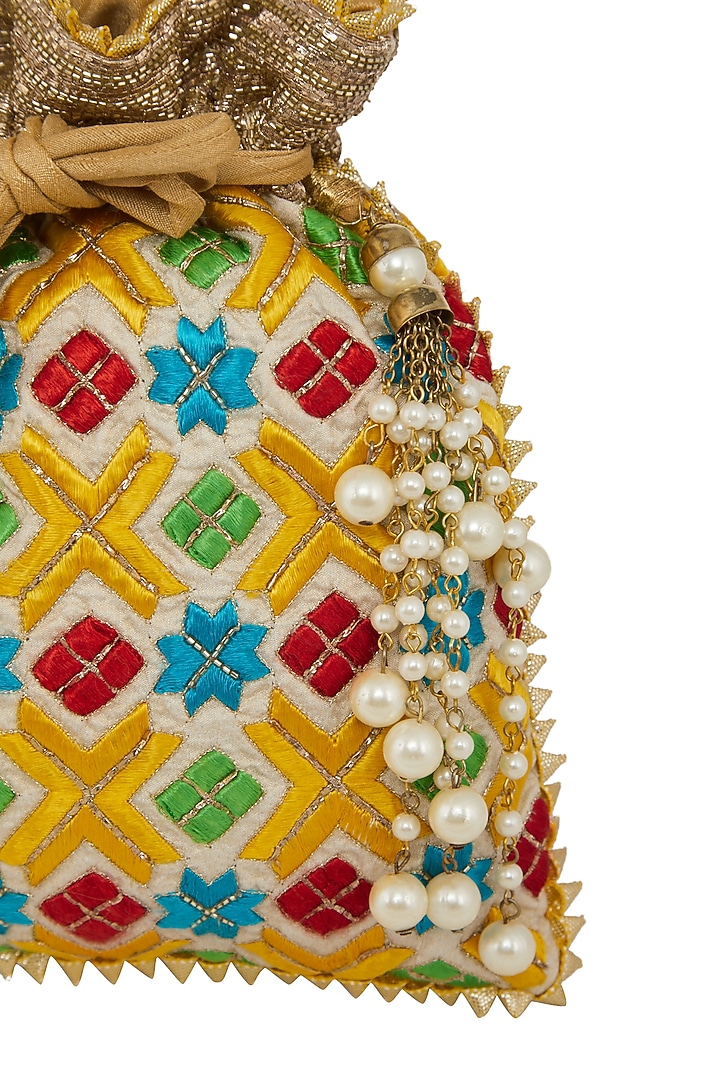 White Embroidered Potli Bag by Crazy Palette at Pernia's Pop Up Shop