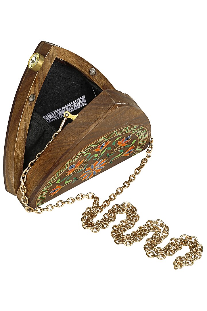 Crazy Palette presents Brown Wooden Mosaic Triangle clutch available only at Pernia's Pop Up Shop.
