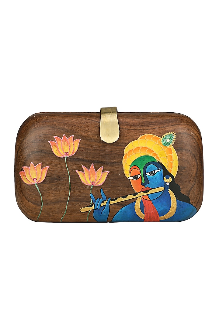 Brown Wooden Lord Krishna Clutch by Crazy Palette