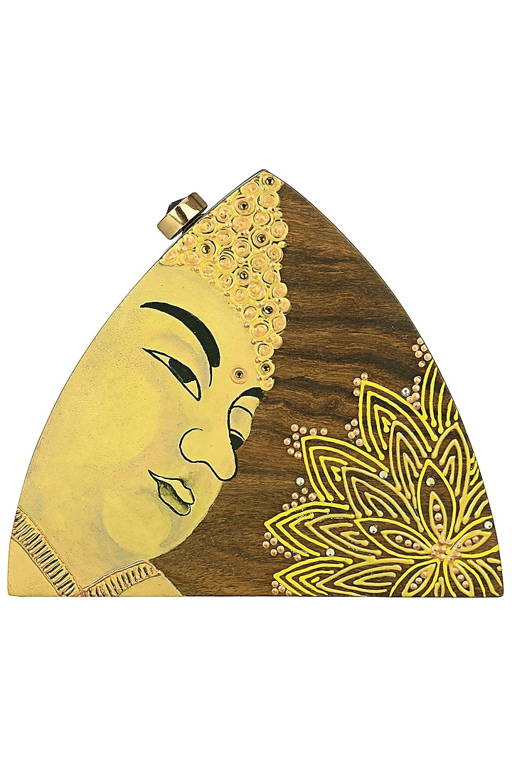 Brown Wooden Buddha Gold Clutch by Crazy Palette
