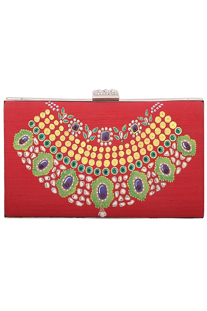 Red Hand Painted Clutch by Crazy Palette