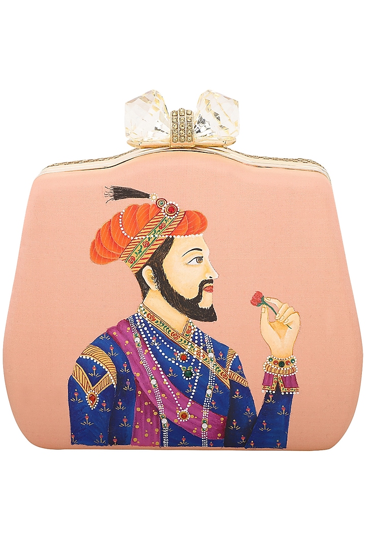 Peach Maharaja Motif Clutch by Crazy Palette