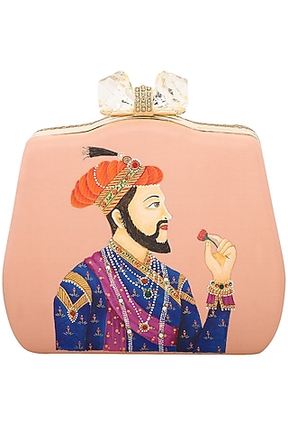 Peach Maharaja Motif Clutch by Crazy Palette
