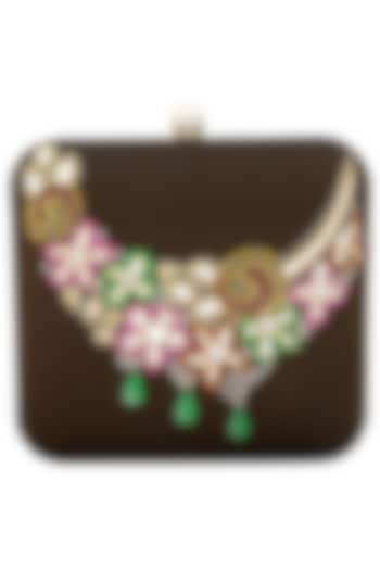 Brown Floral Necklace Clutch by Crazy Palette