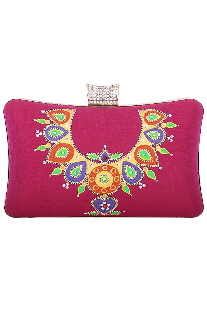 Pink Handpainted Clutch by Crazy Palette