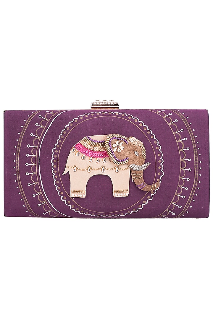 Purple Hand Painted Elephant Clutch by Crazy Palette