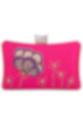 Pink Hand Painted Flower Clutch by Crazy Palette
