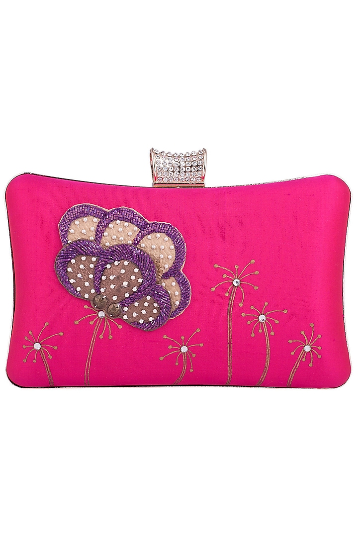Pink Hand Painted Flower Clutch by Crazy Palette