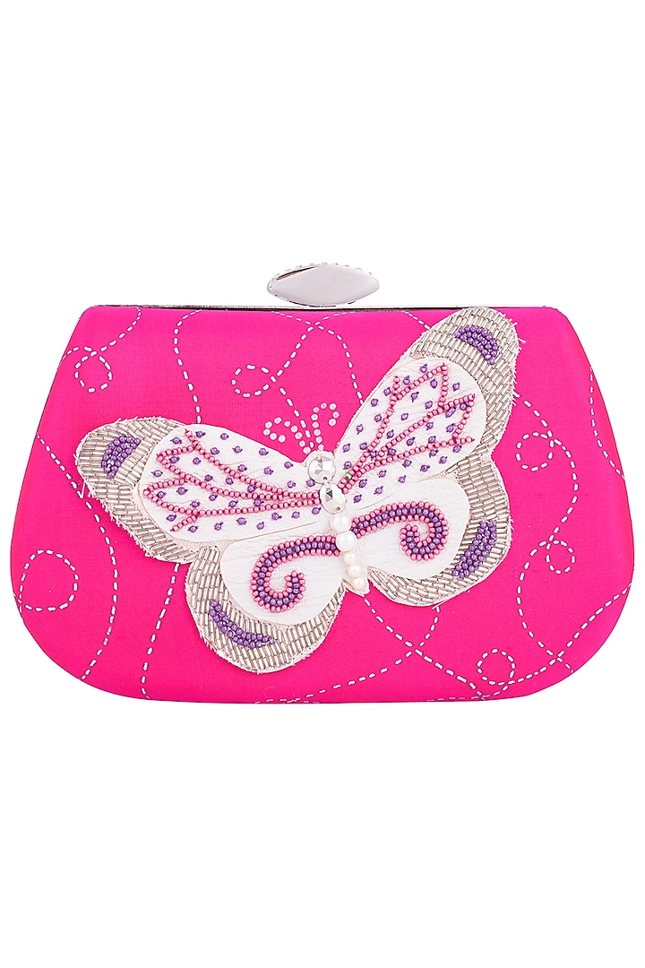 Pink Hand Painted Butterfly Clutch by Crazy Palette