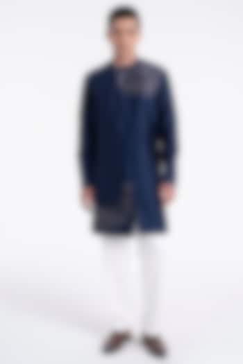 Navy Silk Zari Embroidered Kurta Set by Dhruv Vaish at Pernia's Pop Up Shop