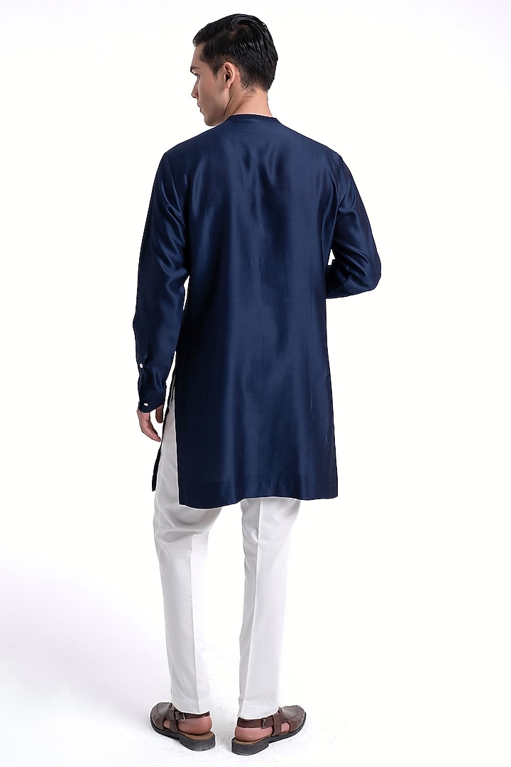 Navy Silk Zari Embroidered Kurta Set by Dhruv Vaish at Pernia's Pop Up Shop